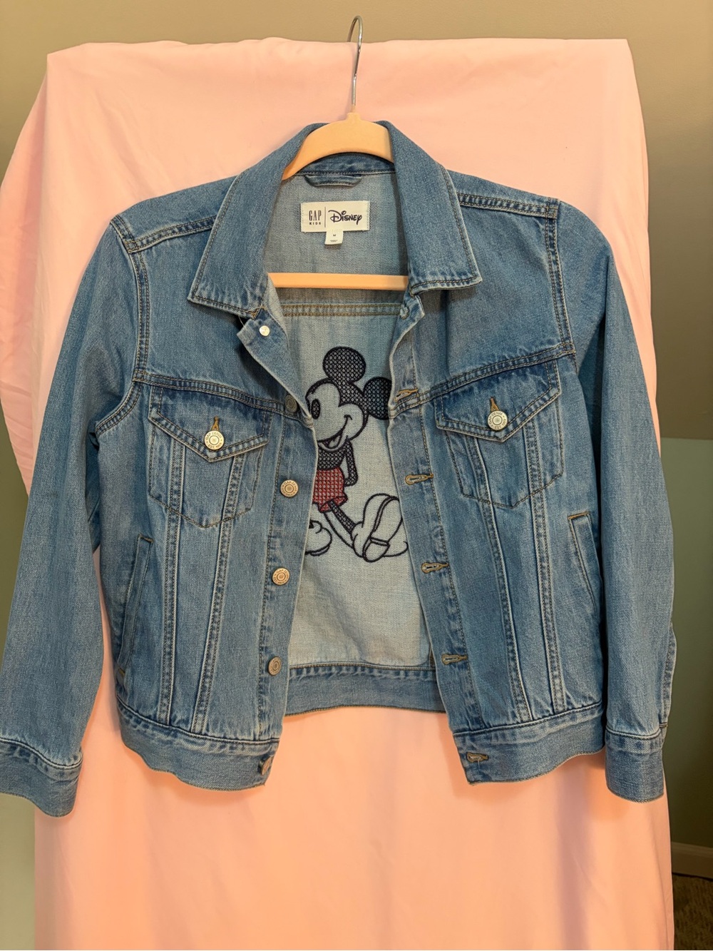 Gap Kids Light Blue Denim Jacket with Mickey Graphic